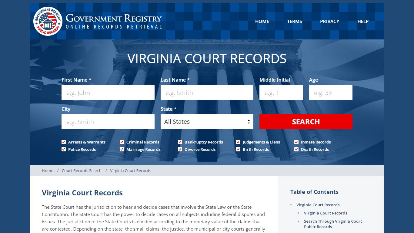 Online Virginia Court Records - GovernmentRegistry.Org